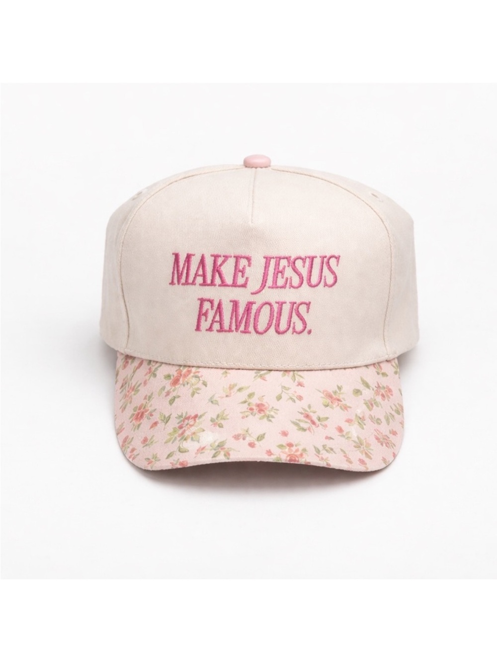 Make Jesus Famous Floral Pink Trucker Hat Christian Zenana floral